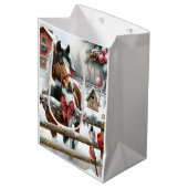 Bruin en Wit Paard Rustiek Boerderij Kerst Medium Cadeauzakje (Voorkant Gekanteld)