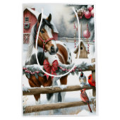 Bruin en Wit Paard Rustiek Boerderij Kerst Medium Cadeauzakje (Voorkant)