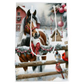 Bruin en Wit Paard Rustiek Boerderij Kerst Medium Cadeauzakje (Achterkant)