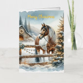 Bruin en Wit Paard Rustiek Kerstgoud Folie Wenskaart (Voorkant)