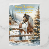 Bruin en wit paard Rustieke Kerst Gold Folie Feestdagenkaart (Voorkant)