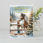Bruin en wit paard Rustieke Kerst Gold Folie Feestdagenkaart (Staand Voorkant)
