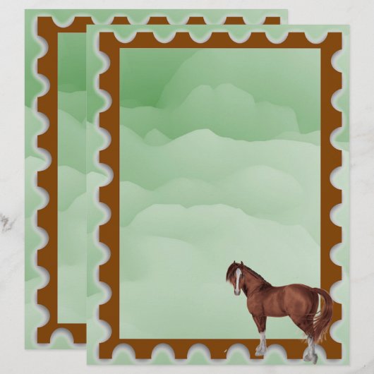 Bruin en Wit Paard Stempel Postage Motief (Voorkant / Achterkant)