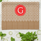 Bruin en wit Quatrefoil Red Accent Theedoek (Gevouwen)