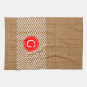 Bruin en wit Quatrefoil Red Accent Theedoek (Horizontaal)
