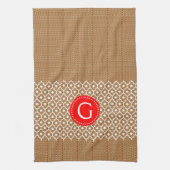 Bruin en wit Quatrefoil Red Accent Theedoek (Verticaal)