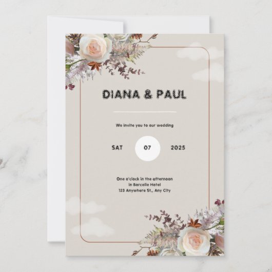 Bruin en wit rustieke bruiloft uitnodiging (Voorkant)