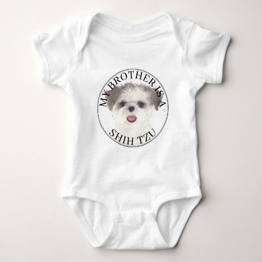 Bruin en wit Shih Tzu Brother Romper (Voorkant)