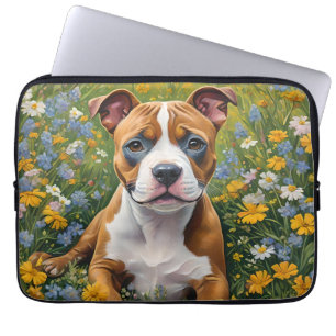 Bruin en wit Staffordshire Bull Terrier Puppy, Laptop Sleeve