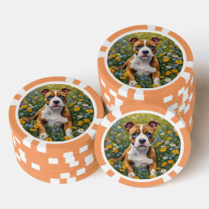 Bruin en wit Staffordshire Bull Terrier Puppy, Poker Chips