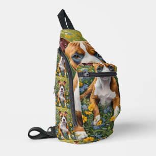 Bruin en wit Staffordshire Puppy Acryl Art, Sling Bag