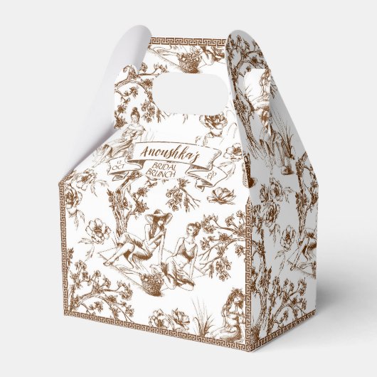 Bruin en wit Toile de Jouy Vrijgezellenfeest Bedankdoosjes (Voorkant Zijde)