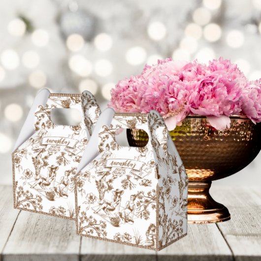 Bruin en wit Toile de Jouy Vrijgezellenfeest Bedankdoosjes