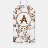 Bruin en wit Toile de Jouy Vrijgezellenfeest Cadeaulabel (Voorkant)