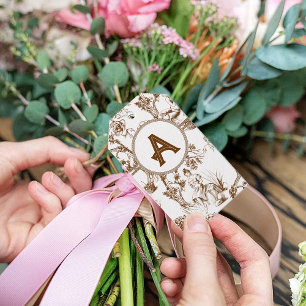 Bruin en wit Toile de Jouy Vrijgezellenfeest Cadeaulabel
