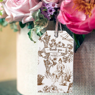 Bruin en wit Toile de Jouy Vrijgezellenfeest Cadeaulabel