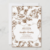 Bruin en wit Toile de Jouy Vrijgezellenfeest Kaart (Voorkant)