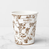 Bruin en wit Toile de Jouy Vrijgezellenfeest Papieren Bekers (Achterkant)