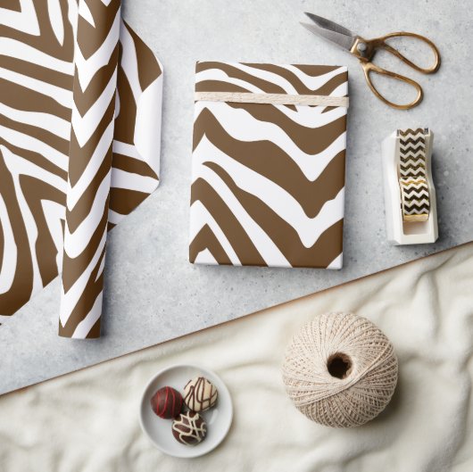 Bruin en Wit Zebra Strepen Dierenprint Cadeaupapier (Crafts)