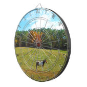 Bruin- en witpaard, herfstbomen, blauwe hemel dartbord (Voorkant Rechts)