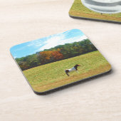 Bruin- en witpaard, herfstbomen, blauwe hemel drankjes onderzetter (Linkerzijde)