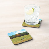 Bruin- en witpaard, herfstbomen, blauwe hemel drankjes onderzetter (Rechterzijde)