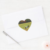 Bruin- en witpaard, herfstbomen, blauwe hemel hart sticker (Envelop)