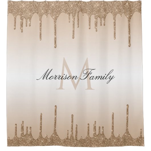 bruin - en witte aangepaste naam glitter douchegordijn (Voorkant)