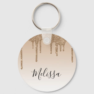 bruin - en witte aangepaste naam glitter sleutelhanger