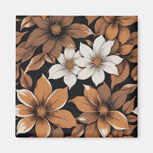 Bruin en witte bloem patroon magneet (Voorkant)