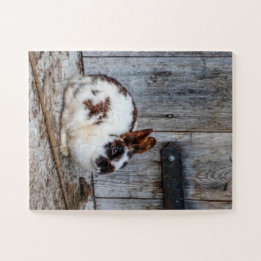 Bruin en witte bondskonijn op het Boerderij Legpuzzel (Horizontaal)