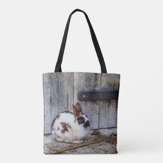 Bruin en witte bondskonijn op het Boerderij Tote Bag (Achterkant)