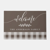 Bruin en witte Buffalo Check Welkom personaliseren Deurmat (Voorkant)