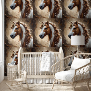 Bruin en Witte Fantasie Eenhoorn, Behang