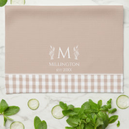 Bruin en Witte Gingham Aangepaste Naam Monogram Theedoek