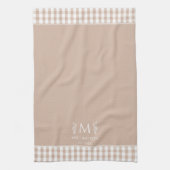 Bruin en Witte Gingham Aangepaste Naam Monogram Theedoek (Verticaal)