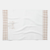 Bruin en Witte Gingham Aangepaste Naam Monogram Theedoek (Horizontaal)