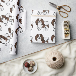 Bruin En Witte Japanse Chin Cartoon Hond Patroon Cadeaupapier
