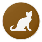 Bruin en witte kat silhouet op maat keramische knop (Voorkant)