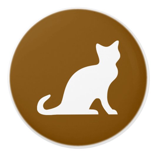 Bruin en witte kat silhouet op maat keramische knop (Voorkant)