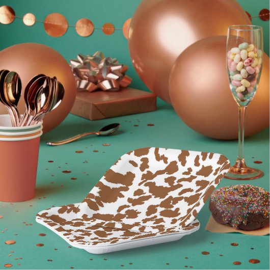 Bruin en witte Koeienhuid Papieren Bordje (Multi)