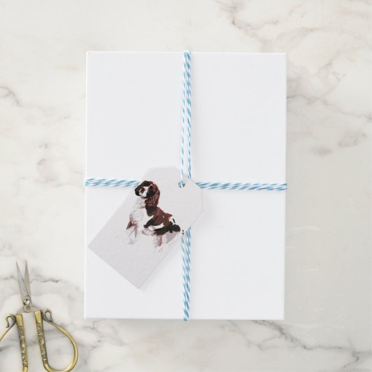 Bruin en witte spaniel cadeaulabel (Met Touw)