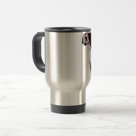 Bruin en witte spaniel reisbeker (Voorkant links)