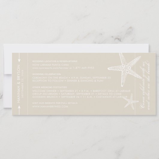 Bruin en Witte Zeester Instapkaart Ticket Save The Date (Achterkant)