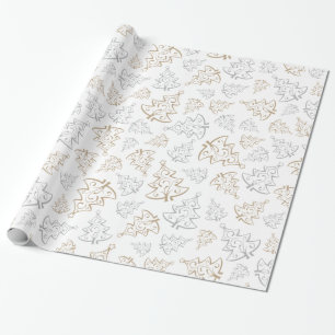Bruin en zilver Elegant kerstbomen Pattern Cadeaupapier