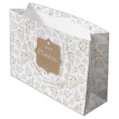 Bruin en zilver Elegant kerstbomen Pattern Groot Cadeauzakje (Achterkant Gekanteld)