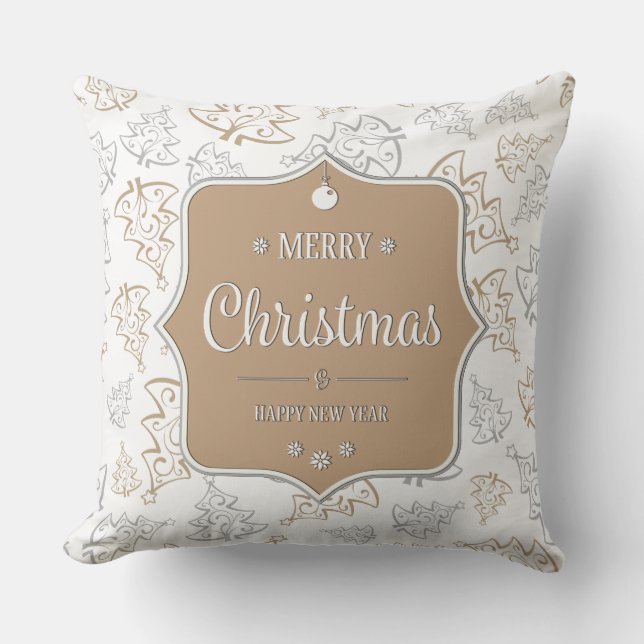 Bruin en zilver Elegant kerstbomen Pattern Kussen (Voorkant)