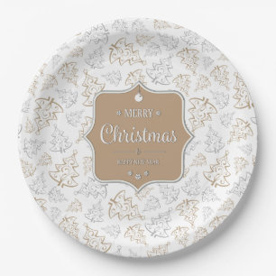 Bruin en zilver Elegant kerstbomen Pattern Papieren Bordje