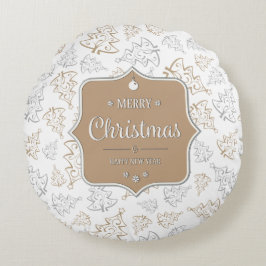 Bruin en zilver Elegant kerstbomen Pattern Rond Kussen