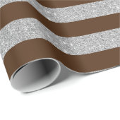 Bruin en zilver glitter strepen inpakpapier (Rol Hoek)